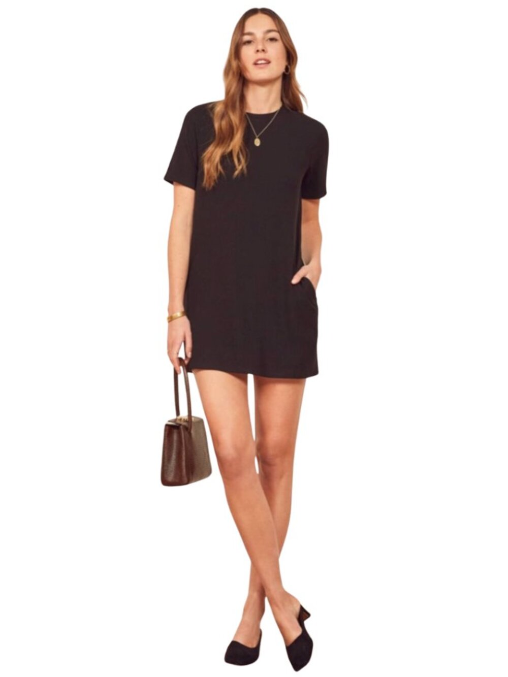Reformation Jeans | Charli Ribbed T-Shirt Dress in Black - Picture 2 of 11